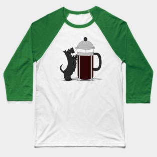 Scottish terrier leaning against a French press Baseball T-Shirt